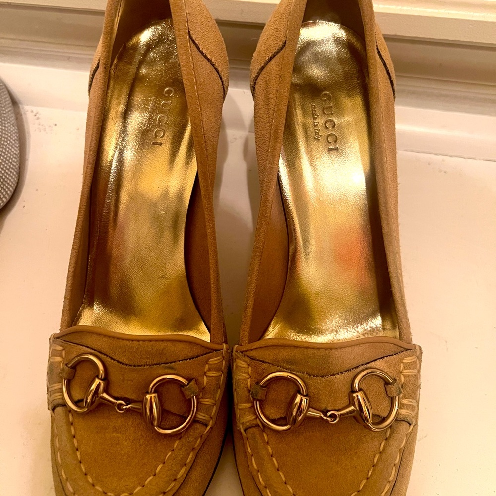 Gucci slide in. Small heel. Worn. Authentic